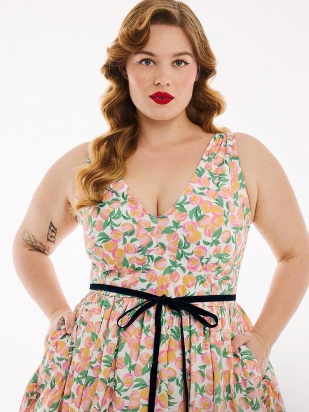 Torrid Retro Chic Pink & Orange Peaches Print Belted Swing Dress, Large, NWT! - Picture 8 of 16